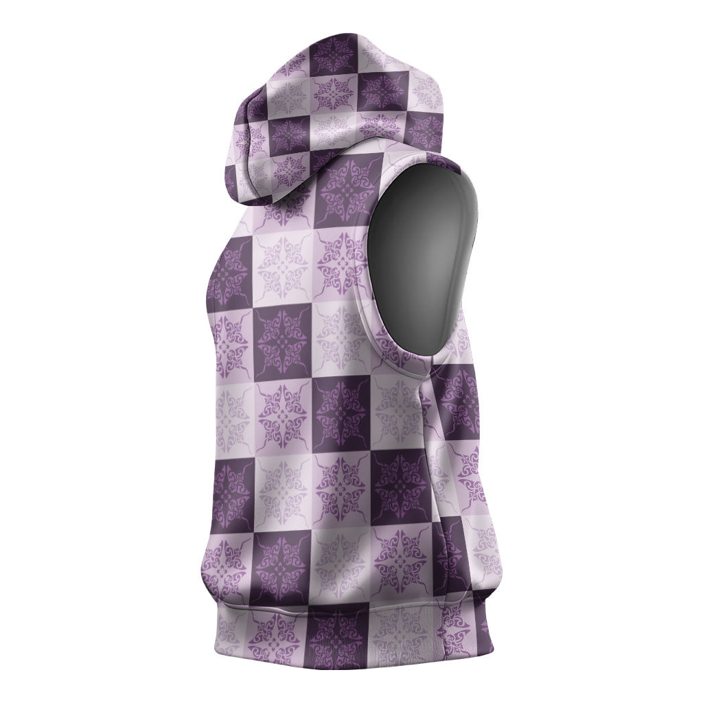Lavender Manta Ray Hawaiian Quilt Motif Sleeveless Hoodie LT05 - Polynesian Pride