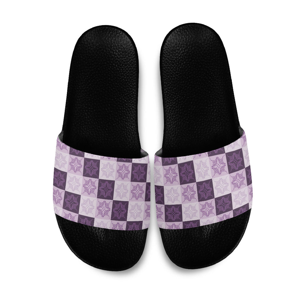 Lavender Manta Ray Hawaiian Quilt Motif Slide Sandals LT05 Purple - Polynesian Pride