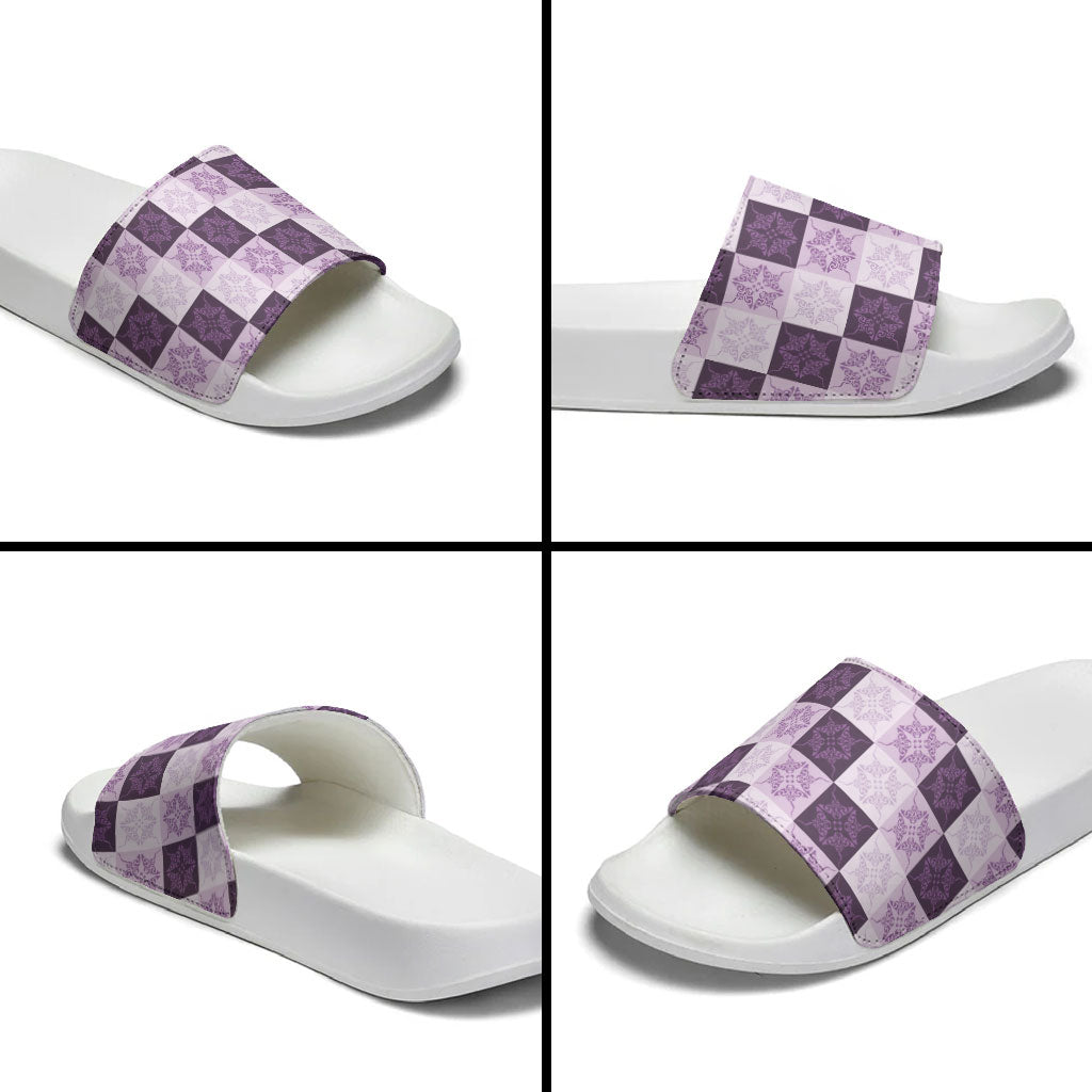 Lavender Manta Ray Hawaiian Quilt Motif Slide Sandals LT05 - Polynesian Pride