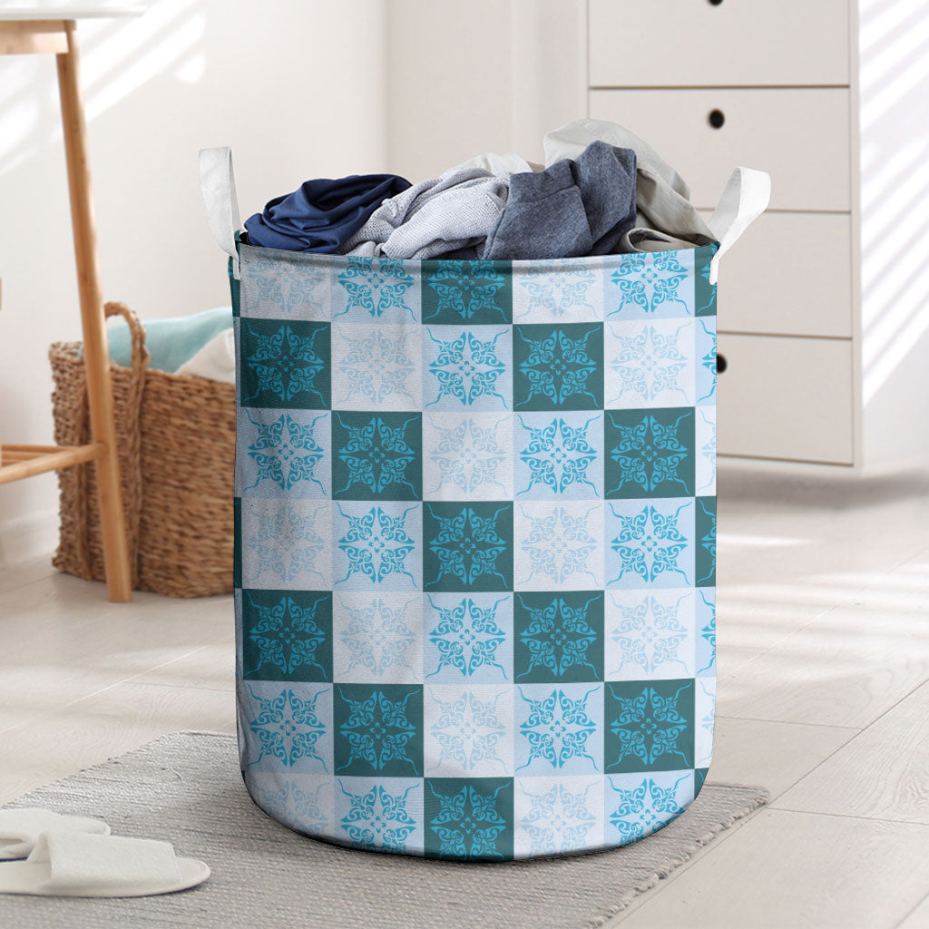 Cyan Manta Ray Hawaiian Quilt Motif Laundry Basket LT05 Blue - Polynesian Pride