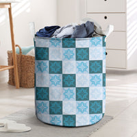 Cyan Manta Ray Hawaiian Quilt Motif Laundry Basket LT05 Blue - Polynesian Pride