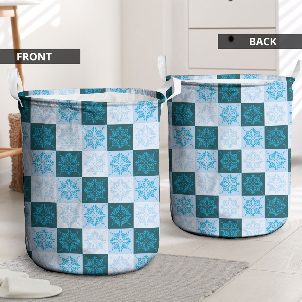 Cyan Manta Ray Hawaiian Quilt Motif Laundry Basket LT05 - Polynesian Pride