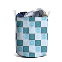Cyan Manta Ray Hawaiian Quilt Motif Laundry Basket LT05 - Polynesian Pride