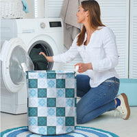 Cyan Manta Ray Hawaiian Quilt Motif Laundry Basket LT05 - Polynesian Pride