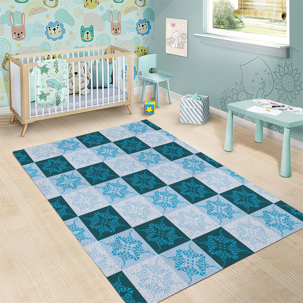 Cyan Manta Ray Hawaiian Quilt Motif Area Rug LT05 - Polynesian Pride