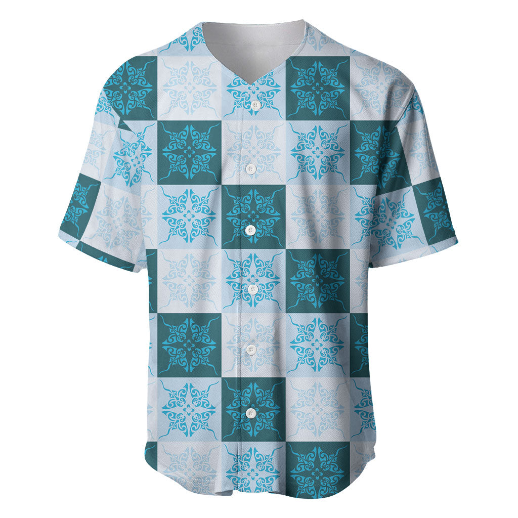 Cyan Manta Ray Hawaiian Quilt Motif Baseball Jersey LT05 Blue - Polynesian Pride