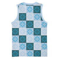 Cyan Manta Ray Hawaiian Quilt Motif Basketball Jersey LT05 - Polynesian Pride