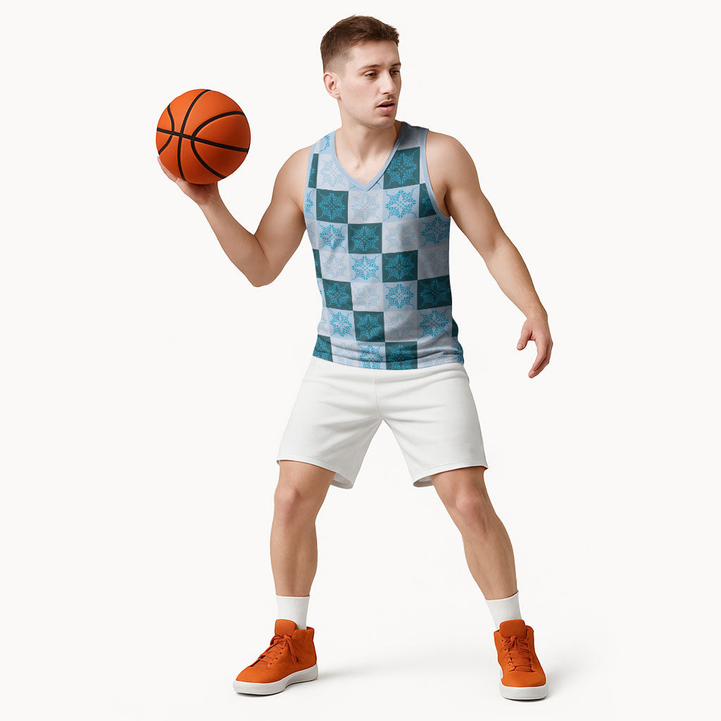 Cyan Manta Ray Hawaiian Quilt Motif Basketball Jersey LT05 - Polynesian Pride