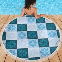 Cyan Manta Ray Hawaiian Quilt Motif Beach Blanket LT05 - Polynesian Pride
