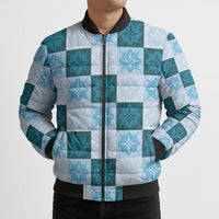 Cyan Manta Ray Hawaiian Quilt Motif Bomber Puffer Jacket LT05 - Polynesian Pride