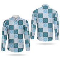Cyan Manta Ray Hawaiian Quilt Motif Couples Matching Summer Maxi Dress and Long Sleeve Button Shirt LT05 - Polynesian Pride