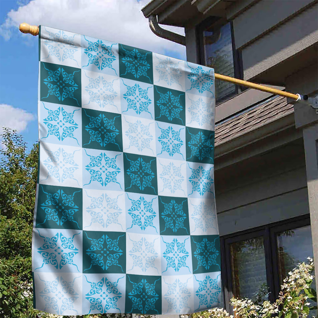 Cyan Manta Ray Hawaiian Quilt Motif Garden Flag LT05 - Polynesian Pride