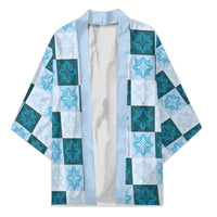 Cyan Manta Ray Hawaiian Quilt Motif Kimono LT05 Unisex Blue - Polynesian Pride