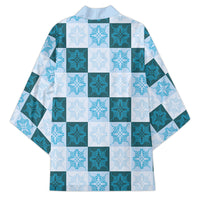 Cyan Manta Ray Hawaiian Quilt Motif Kimono LT05 - Polynesian Pride