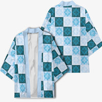 Cyan Manta Ray Hawaiian Quilt Motif Kimono LT05 - Polynesian Pride