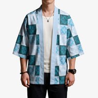 Cyan Manta Ray Hawaiian Quilt Motif Kimono LT05 - Polynesian Pride