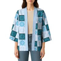 Cyan Manta Ray Hawaiian Quilt Motif Kimono LT05 - Polynesian Pride