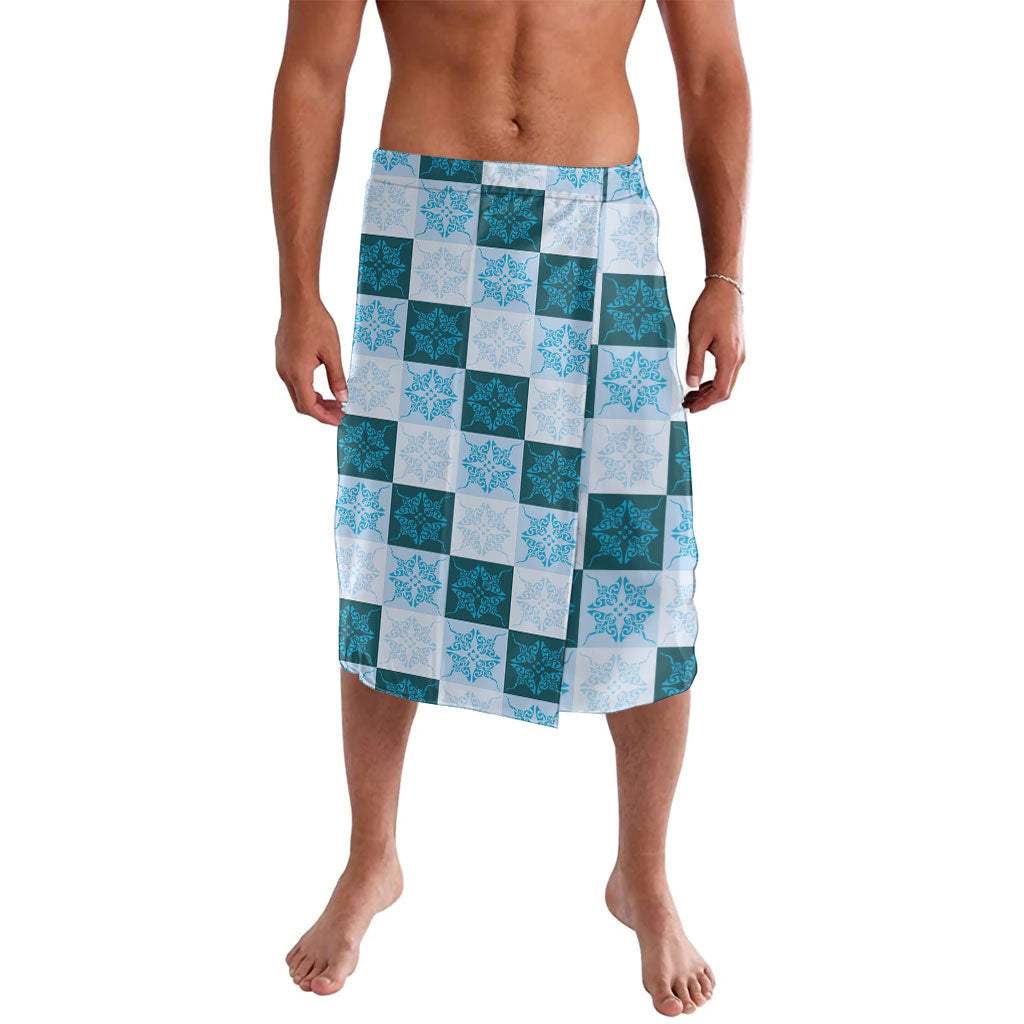 Cyan Manta Ray Hawaiian Quilt Motif Lavalava LT05 Blue - Polynesian Pride