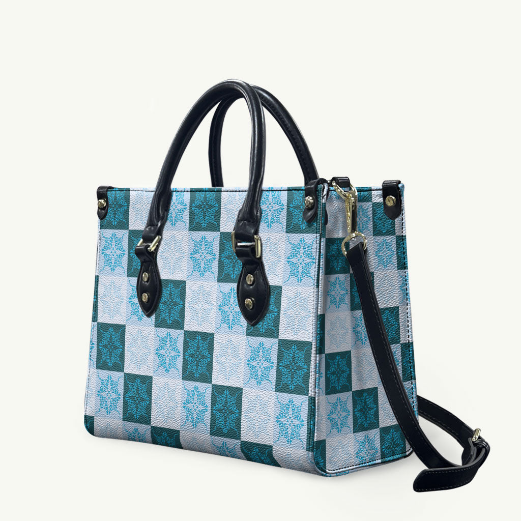 Cyan Manta Ray Hawaiian Quilt Motif Leather Bag LT05 Blue - Polynesian Pride