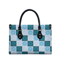 Cyan Manta Ray Hawaiian Quilt Motif Leather Bag LT05 - Polynesian Pride