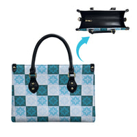 Cyan Manta Ray Hawaiian Quilt Motif Leather Bag LT05 - Polynesian Pride