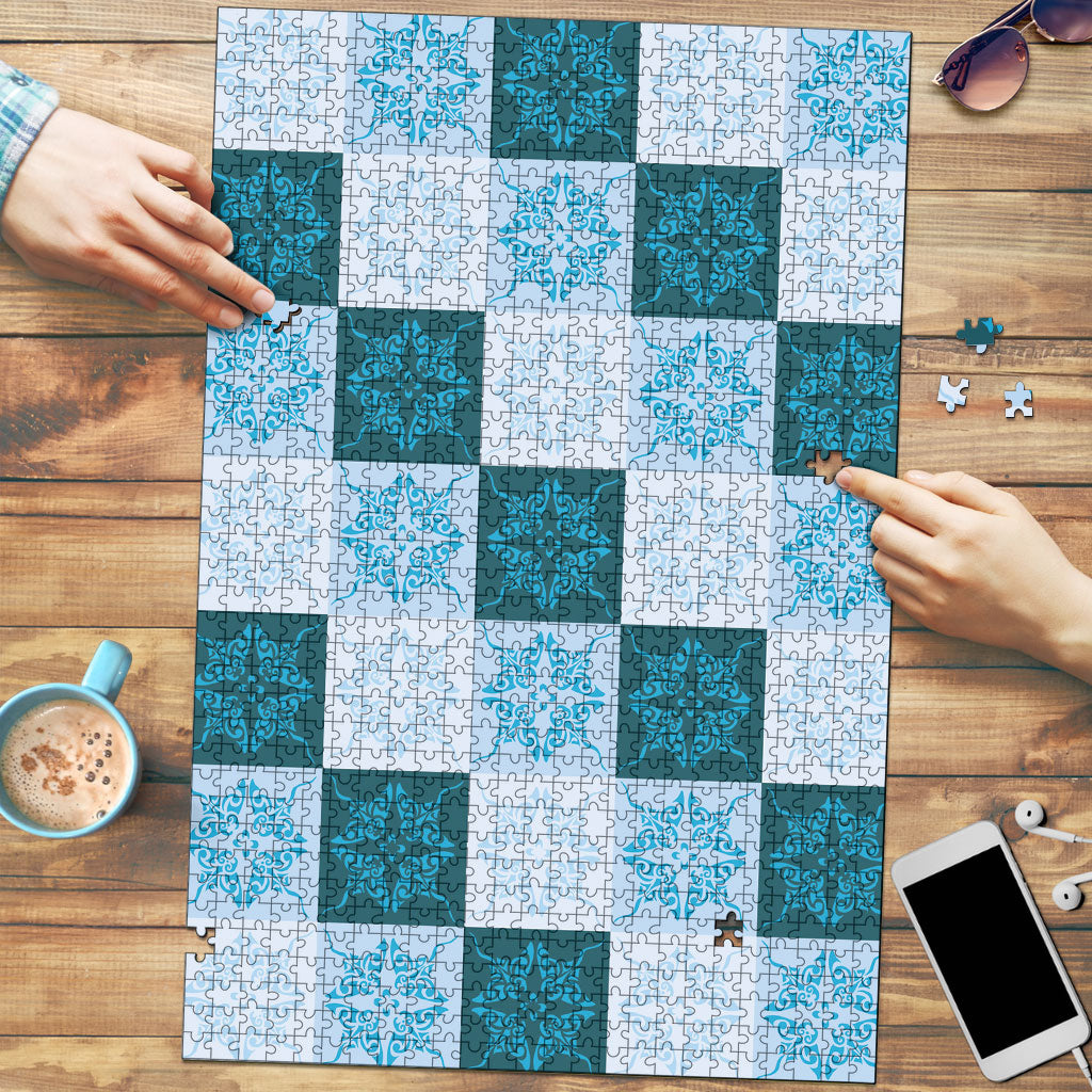 Cyan Manta Ray Hawaiian Quilt Motif Puzzle LT05 Blue - Polynesian Pride