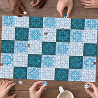 Cyan Manta Ray Hawaiian Quilt Motif Puzzle LT05 - Polynesian Pride