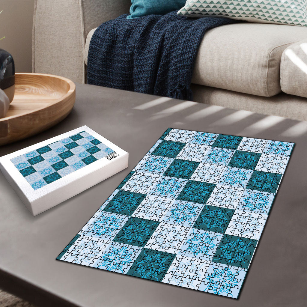 Cyan Manta Ray Hawaiian Quilt Motif Puzzle LT05 - Polynesian Pride
