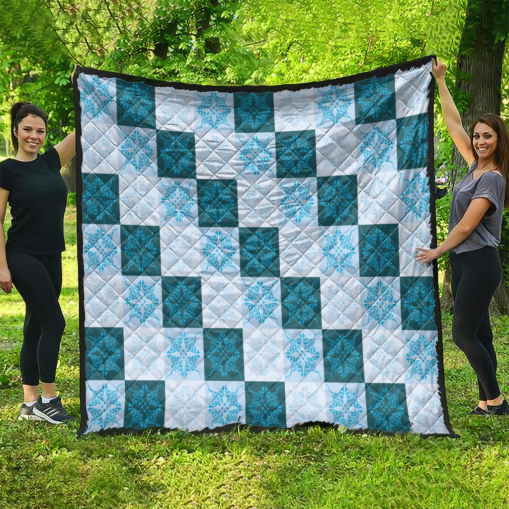 Cyan Manta Ray Hawaiian Quilt Motif Quilt LT05 - Polynesian Pride