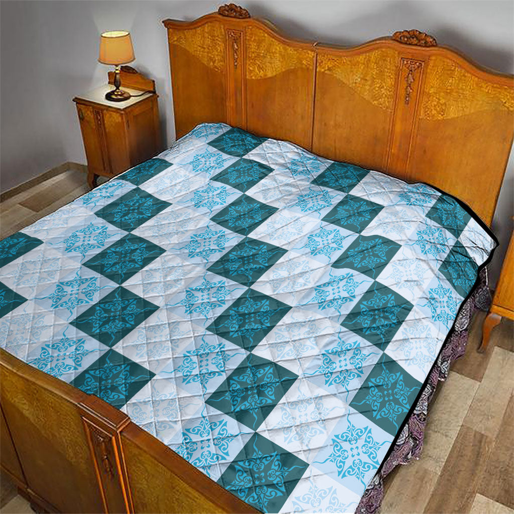 Cyan Manta Ray Hawaiian Quilt Motif Quilt LT05 - Polynesian Pride