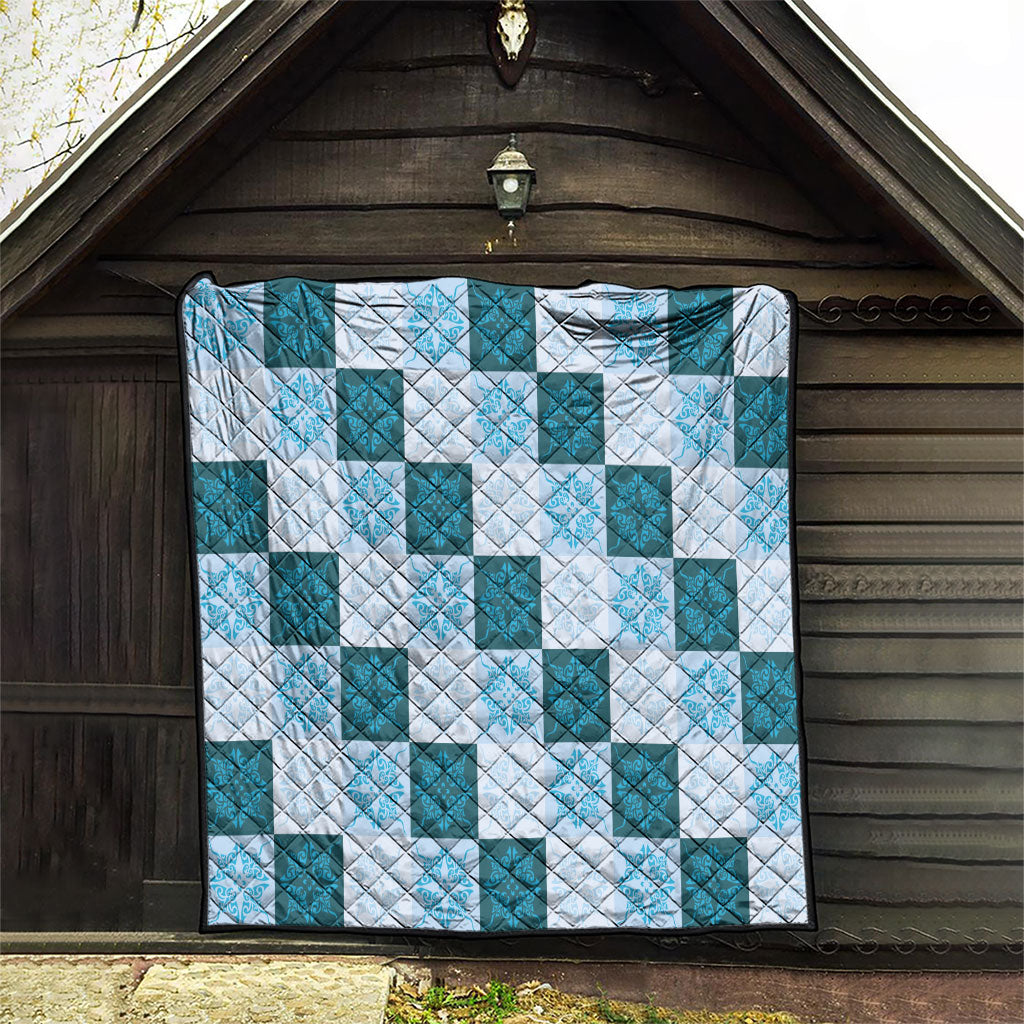 Cyan Manta Ray Hawaiian Quilt Motif Quilt LT05 - Polynesian Pride