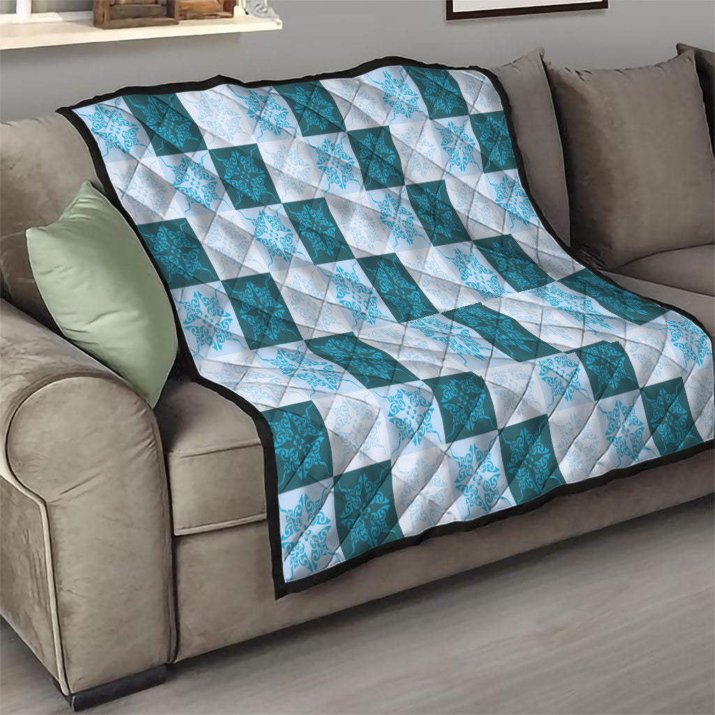 Cyan Manta Ray Hawaiian Quilt Motif Quilt LT05 - Polynesian Pride