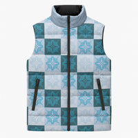 Cyan Manta Ray Hawaiian Quilt Motif Sleeveless Puffer Jacket LT05 Unisex Blue - Polynesian Pride