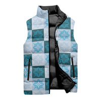 Cyan Manta Ray Hawaiian Quilt Motif Sleeveless Puffer Jacket LT05 - Polynesian Pride