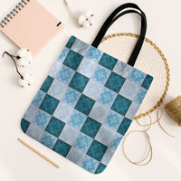 Cyan Manta Ray Hawaiian Quilt Motif Tote Bag LT05 Black Strap One Size Blue - Polynesian Pride