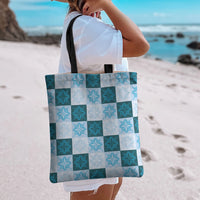 Cyan Manta Ray Hawaiian Quilt Motif Tote Bag LT05 - Polynesian Pride