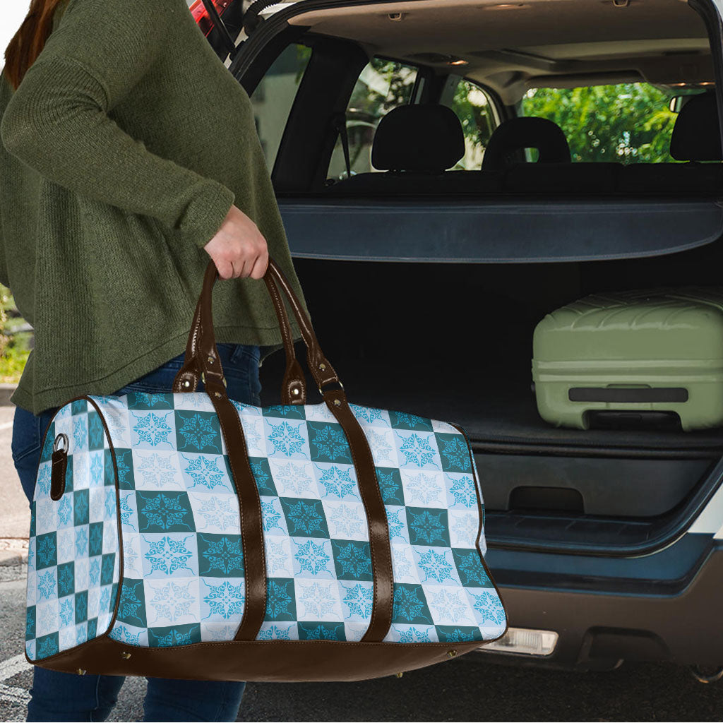 Cyan Manta Ray Hawaiian Quilt Motif Travel Bag LT05 - Polynesian Pride
