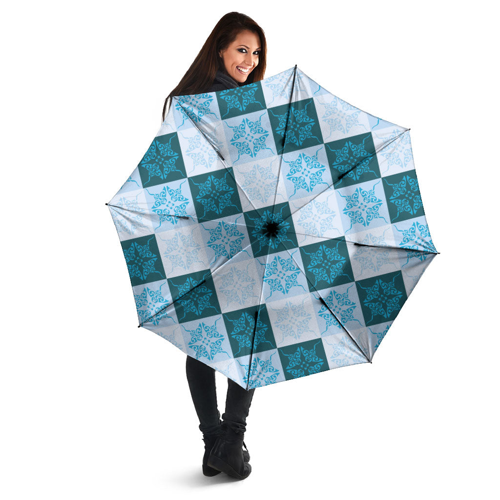Cyan Manta Ray Hawaiian Quilt Motif Umbrella LT05 - Polynesian Pride