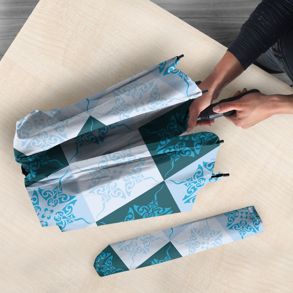 Cyan Manta Ray Hawaiian Quilt Motif Umbrella LT05 - Polynesian Pride