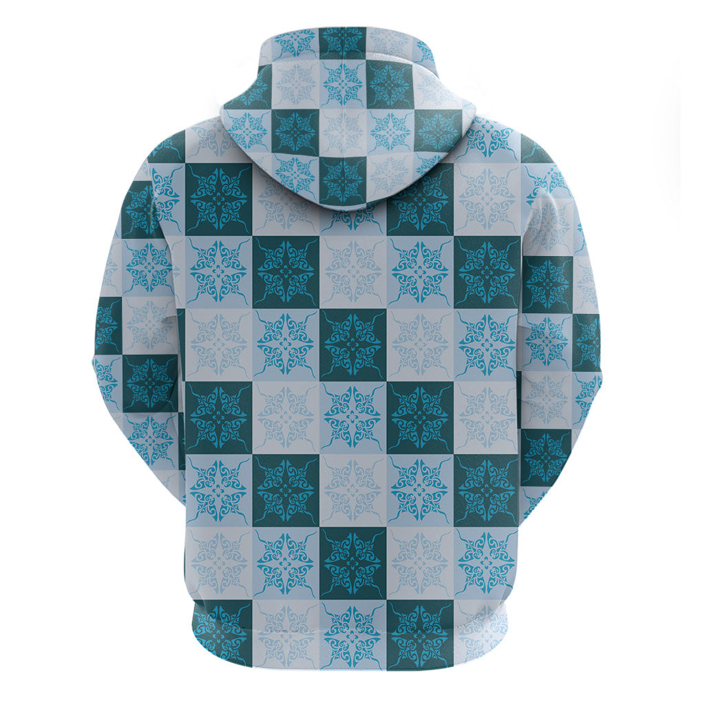 Cyan Manta Ray Hawaiian Quilt Motif Zip Hoodie LT05 - Polynesian Pride