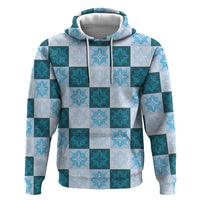 Cyan Manta Ray Hawaiian Quilt Motif Zip Hoodie LT05 Pullover Hoodie Blue - Polynesian Pride