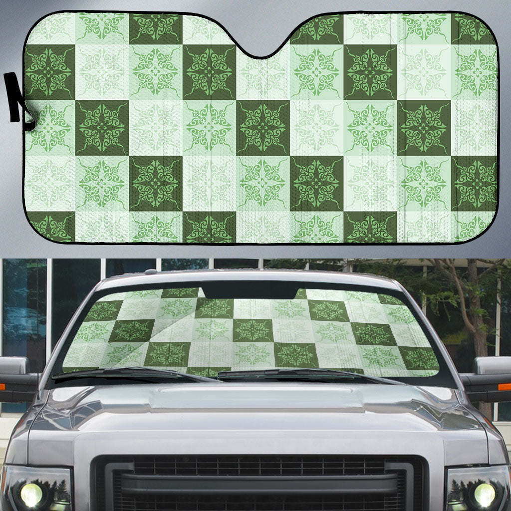 Sage Green Manta Ray Hawaiian Quilt Motif Auto Sun Shade LT05 Green - Polynesian Pride
