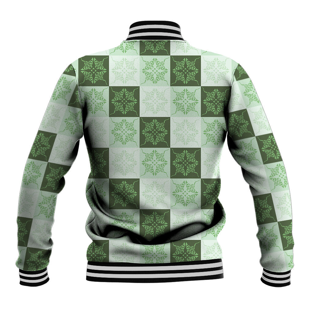 Sage Green Manta Ray Hawaiian Quilt Motif Baseball Jacket LT05 - Polynesian Pride