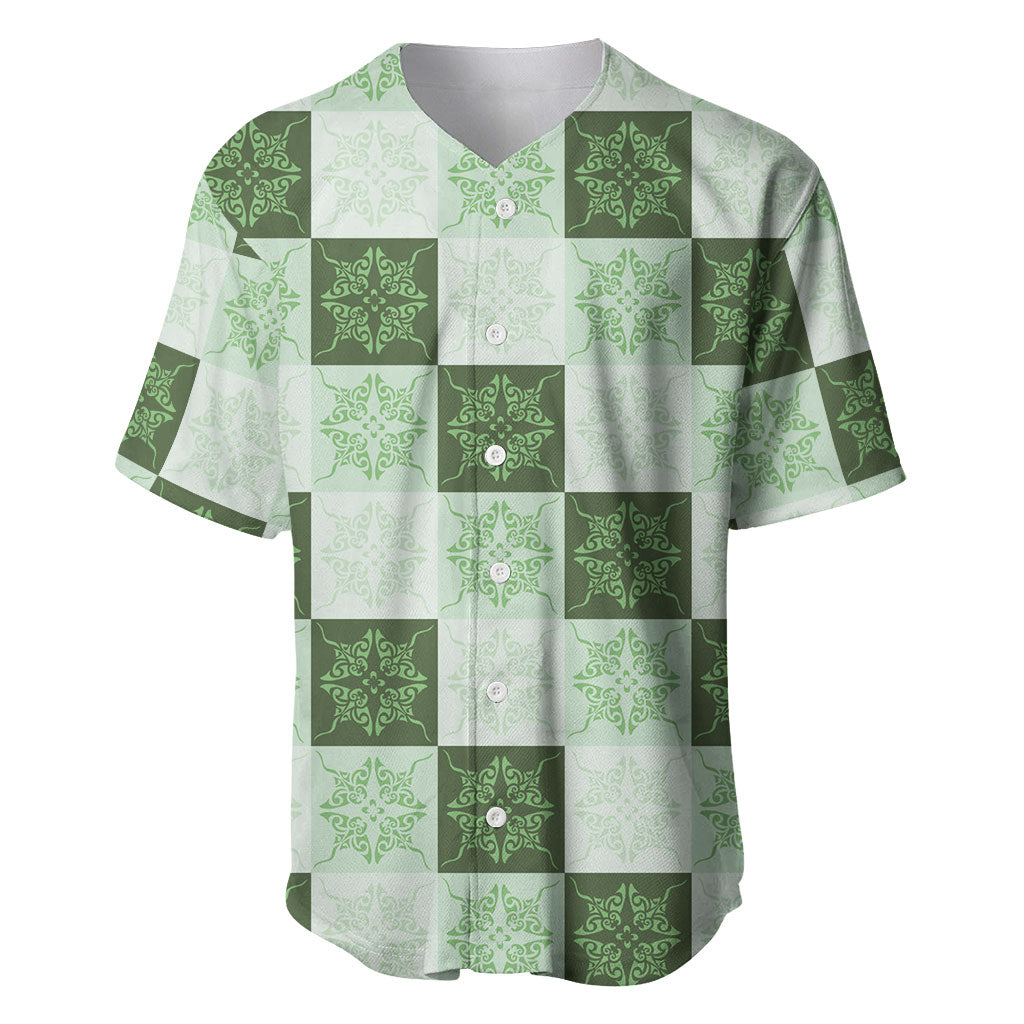 Sage Green Manta Ray Hawaiian Quilt Motif Baseball Jersey LT05 Green - Polynesian Pride