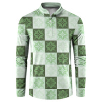 Sage Green Manta Ray Hawaiian Quilt Motif Button Sweatshirt LT05 Green - Polynesian Pride