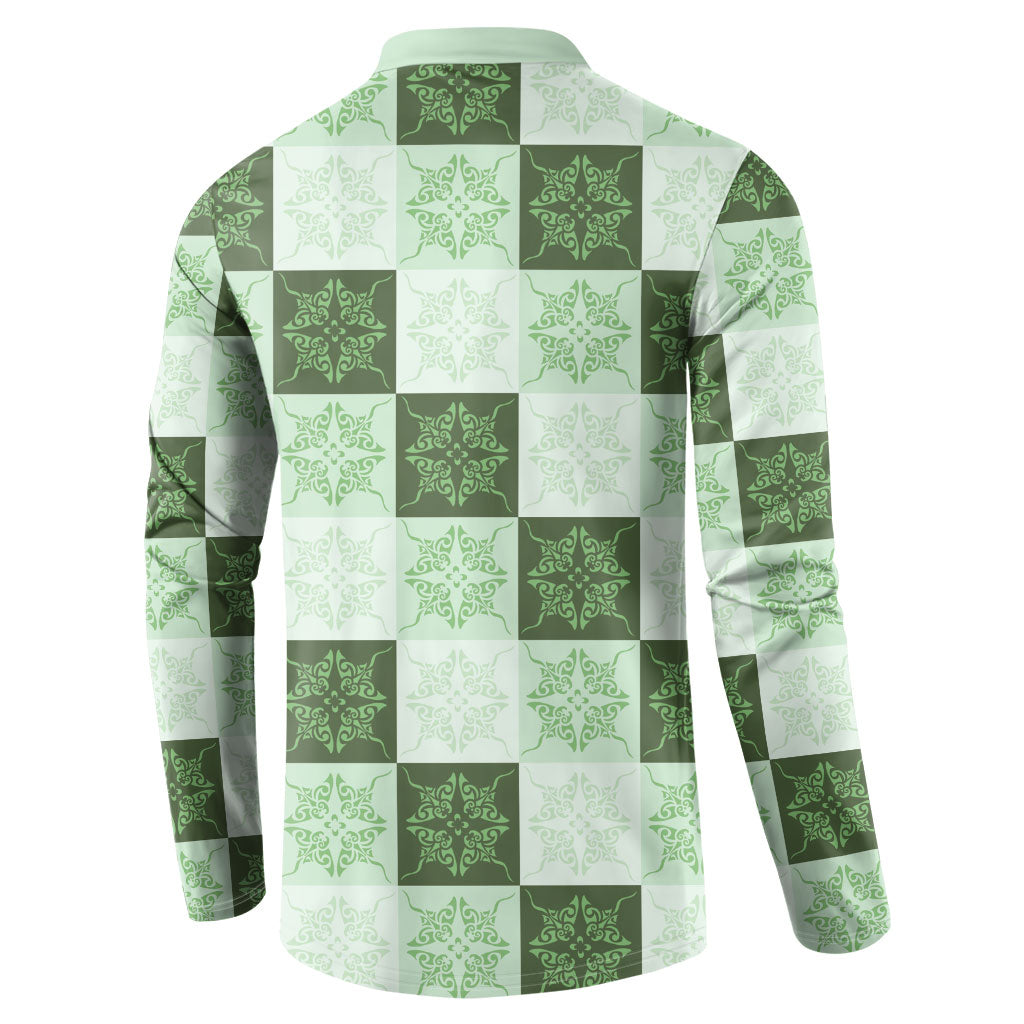 Sage Green Manta Ray Hawaiian Quilt Motif Button Sweatshirt LT05 - Polynesian Pride