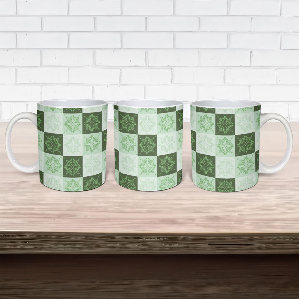 Sage Green Manta Ray Hawaiian Quilt Motif Ceramic Mug LT05 - Polynesian Pride