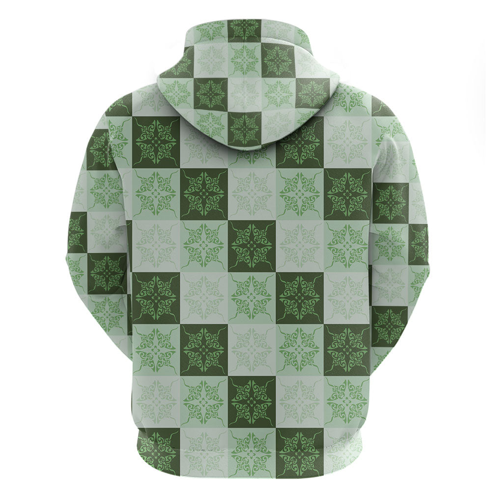 Sage Green Manta Ray Hawaiian Quilt Motif Hoodie LT05 - Polynesian Pride
