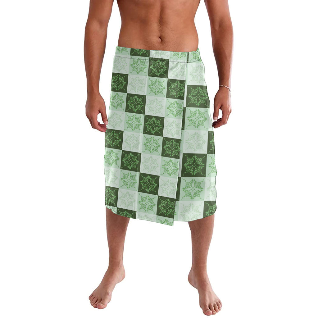 Sage Green Manta Ray Hawaiian Quilt Motif Lavalava LT05 Green - Polynesian Pride
