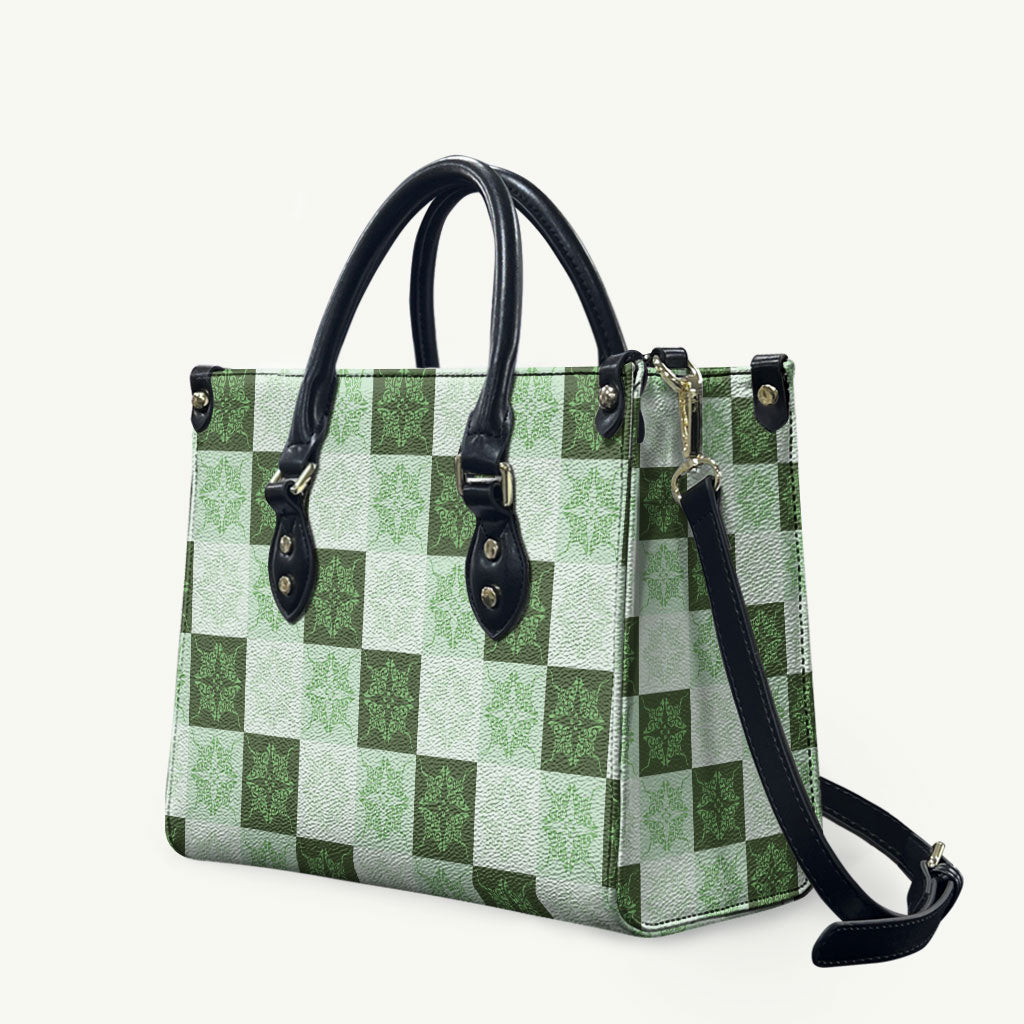 Sage Green Manta Ray Hawaiian Quilt Motif Leather Bag LT05 Green - Polynesian Pride
